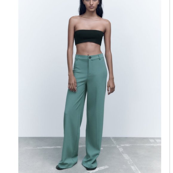 Zara Pants & Jumpsuits Nwt Zara Full Length Pants Sea Green Poshmark